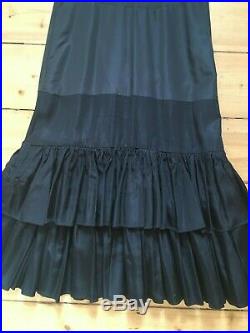 Original Vintage 1930s Black Taffeta Slip Dress with Tiered Hem XS