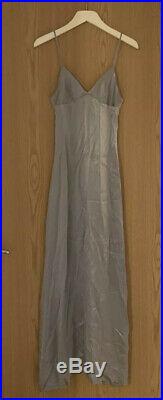 Original Vintage Amazing 1970s Biba Silver Slip Strap Long Dress XS UK6