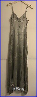 Original Vintage Amazing 1970s Biba Silver Slip Strap Long Dress XS UK6