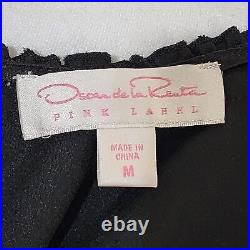 Oscar de la Renta Pink Label Vintage Designer Black Satin Slip Dress Women's M