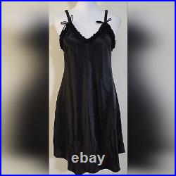 Oscar de la Renta Pink Label Vintage Designer Black Satin Slip Dress Women's M