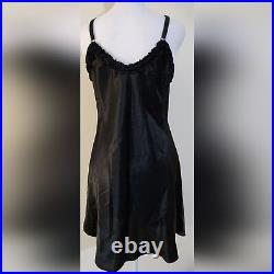 Oscar de la Renta Pink Label Vintage Designer Black Satin Slip Dress Women's M