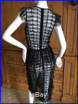 Oscar de la Renta Sheer Embellished Vintage Tiered Ruffle Evening Dress w Slip