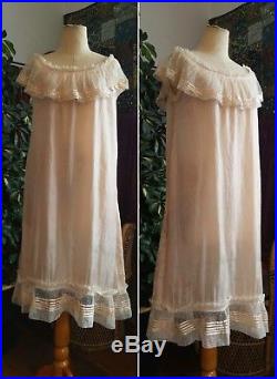 Pale Pink 1910s Pure Silk Lace Ribbon Chemise Slip Dress Vintage Antique