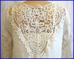 Pale pale yellow cotton drop waist dress & slip from vintage battenburg lace