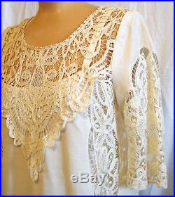 Pale yellow cotton drop waist dress & slip from vintage battenburg lace