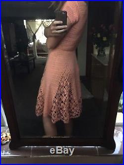 Peach Crochet Knit Vintage 60s Dress 8-10 Slip STUNNING As New