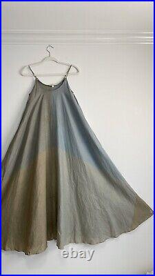 Perry Ellis Runway Vintage Spring 1984 Blue Green Linen Tent Maxi Slip Dress 6