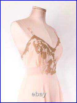 Pink lace slip dress silky nylon size 32 lingerie, lounge mint vintage Colura