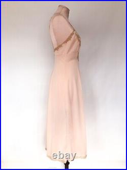 Pink lace slip dress silky nylon size 32 lingerie, lounge mint vintage Colura