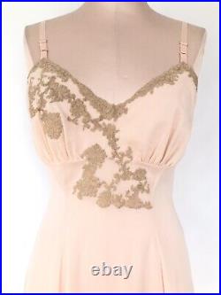 Pink lace slip dress silky nylon size 32 lingerie, lounge mint vintage Colura