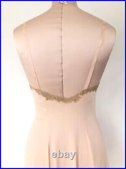 Pink lace slip dress silky nylon size 32 lingerie, lounge mint vintage Colura