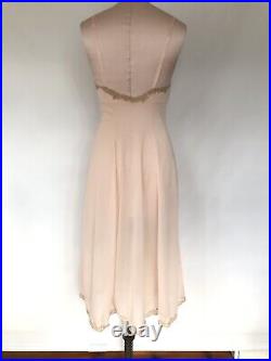 Pink lace slip dress silky nylon size 32 lingerie, lounge mint vintage Colura