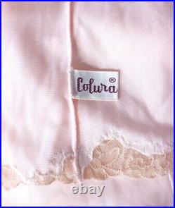 Pink lace slip dress silky nylon size 32 lingerie, lounge mint vintage Colura