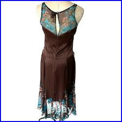Plenty By Tracy Reese Silk Floral Dress Womens Size 6 Vintage 90s Brown Blue