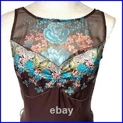 Plenty By Tracy Reese Silk Floral Dress Womens Size 6 Vintage 90s Brown Blue