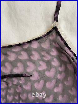 Prada Vintage Runway Spring 2000 Black Pink Heart Print Silk Sheer Slip Dress XS
