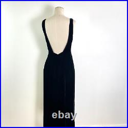 Prada Vintage Velvet Dress Maxi Black Size 42/US 8 Backless V Neck Rayon/Silk