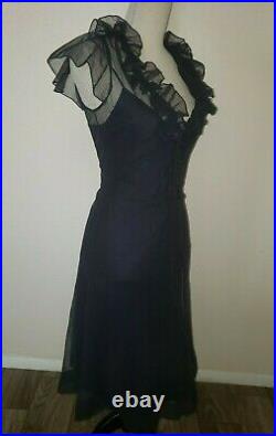 RALPH LAUREN BLUE LABEL Dress Sz 8 Blue Vintage Style Gossamer Flutter Sleeve