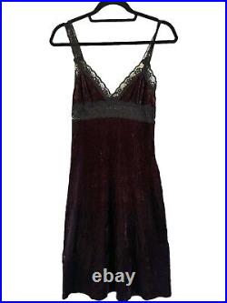 RARE 90s Vintage Betsey Johnson Velvet Lace Slip Dress Stretch Fits S/M No Tag