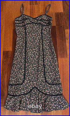 RARE Betsey Johnson Vintage 90s Y2K Slip Dress Black Cotton Floral Friends Sz 4