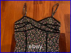 RARE Betsey Johnson Vintage 90s Y2K Slip Dress Black Cotton Floral Friends Sz 4