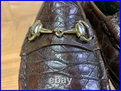 RARE GUCCI Crocodile Horsebit Loafers Slip On Gold Buckle Brown Croc 42 VNTG