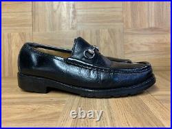 RARE GUCCI Horsebit Slip On Loafers Black Leather 10 Vintage Made in Italy