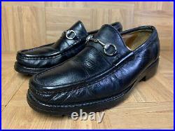 RARE GUCCI Horsebit Slip On Loafers Black Leather 10 Vintage Made in Italy