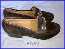 RARE GUCCI Horsebit Slip On Loafers Sz 11 Vintage Made in Italy Brown Suede