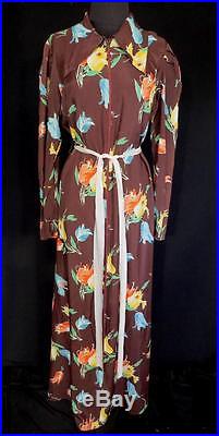 RARE VINTAGE 1940'S SILKY RAYON FLORAL TULIP PRINT HAWAIIAN STYLE DRESS SZ 8-10