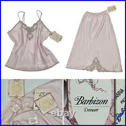 RARE VTG Barbizon DAYWEAR Alanna Hand Embroidered Pink Slip Skirt Cami Top Set