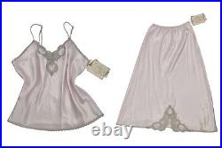 RARE VTG Barbizon DAYWEAR Alanna Hand Embroidered Pink Slip Skirt Cami Top Set