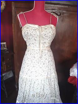 RARE Vtg 1960s Hippy Floral NWT Gunne Styl Maxi Slip Wedding Party Dress S