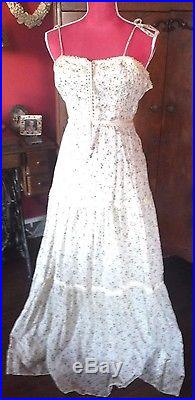 RARE Vtg 1960s Hippy Floral NWT Gunne Styl Maxi Slip Wedding Party Dress S