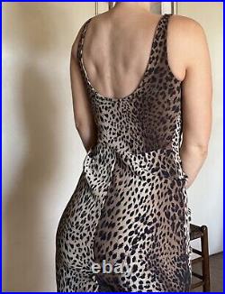 RARE vtg 90s moschino Cheetah Print Bodycon Midi Knee Length Cockrail slip Dress