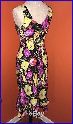 RAREBetsey Johnson VTG 90s DressFantastic Floral Multicolor 100% Silk Slip S