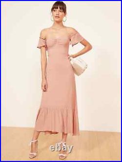 REFORMATION Blush Pink Off Shoulder Butterfly Crepe Midi Maxi Vintage Dress 6 M