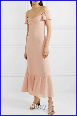 REFORMATION Blush Pink Off Shoulder Butterfly Crepe Midi Maxi Vintage Dress 6 M