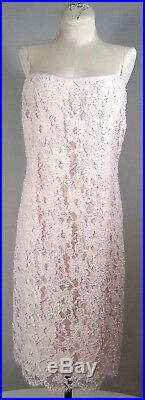 RICKIE FREEMAN Teri Jon Dress Beaded Lace Sheath Size 12 Pink VTG SLIP CHEMISE