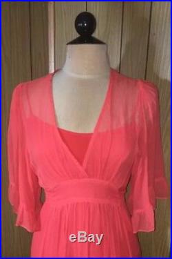 Rare Betsey Johnson Vintage Maxi Silk Coral Long Kimono Sleeve Slip Dress 6 8 M