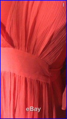 Rare Betsey Johnson Vintage Maxi Silk Coral Long Kimono Sleeve Slip Dress 6 8 M