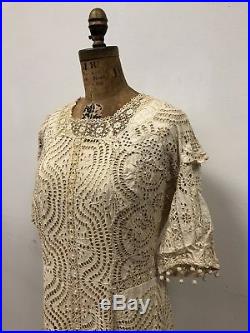 Rare Find! Vintage Victorian Ecru Cotton Eyelet Lace Dress & Slip, Beautiful