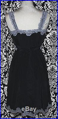 Rare New Betsey Johnson Silk Vintage Black Grey Lace Lovers Slip Dress $385 8 M
