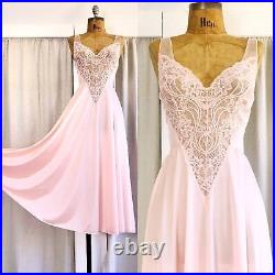 Rare! OLGA Pastel Pink Lace Chiffon Sweetheart Sweeping Ballet Midi Slip USA