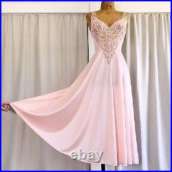 Rare! OLGA Pastel Pink Lace Chiffon Sweetheart Sweeping Ballet Midi Slip USA