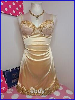Rare? VTG 90's Victoria's Secret Second Skin Embroidered Bra Slip Dress 34C