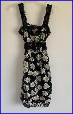 Rare Vintage 90s Betsey Johnson Black Silk Daisy Floral Lace Dress 2 S