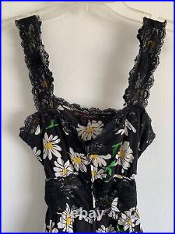 Rare Vintage 90s Betsey Johnson Black Silk Daisy Floral Lace Dress 2 S