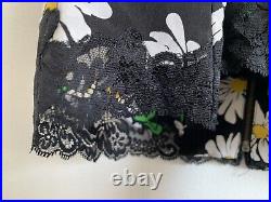 Rare Vintage 90s Betsey Johnson Black Silk Daisy Floral Lace Dress 2 S